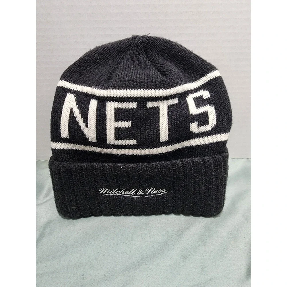 Brooklyn Nets NBA Mitchell And Ness Black And White‎ Knitted Beanie